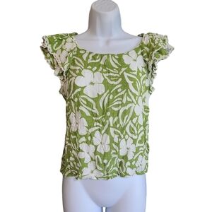 RACHEL ZOE floral ruffle sleeve top S